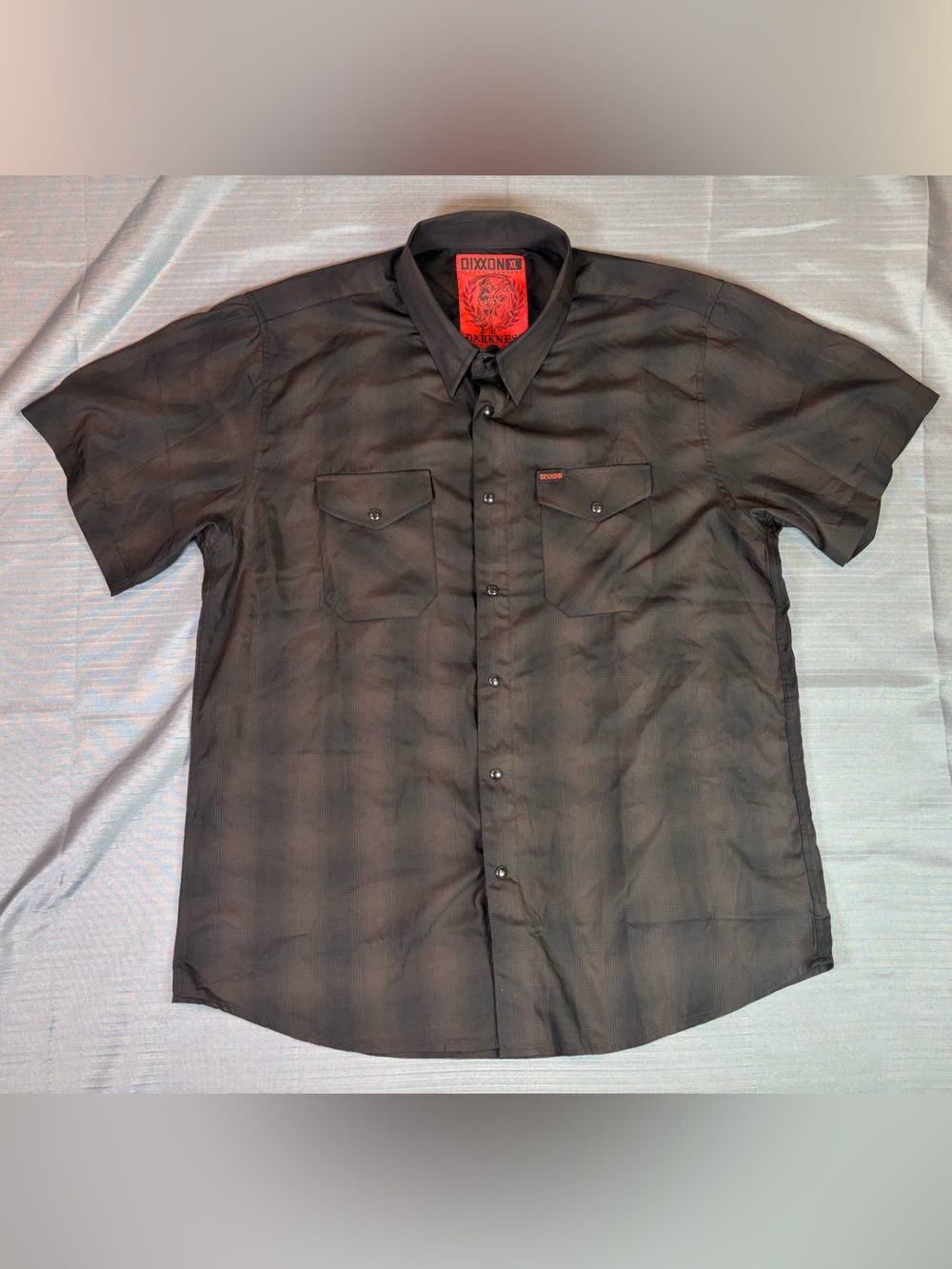 Dixxon Darkness Bamboo Blend Short Sleeve Shirt XL Black Plaid Snap Front Reaper